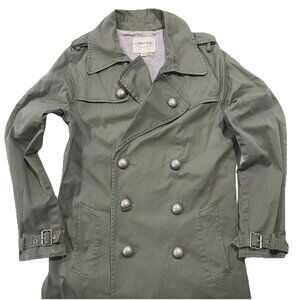 VTG‎ EARNEST SEWN Olive Green Cotton Trench Coat 6 Military Chic Indie Sleaze